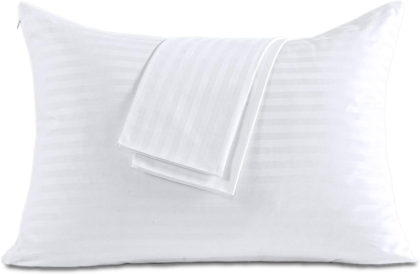 100% Cotton Pillow Protectors with Zipper Standard Size, White Pillow Cases Set of 2 for Home & Hotel, Sateen Soft Cooling Hidden…