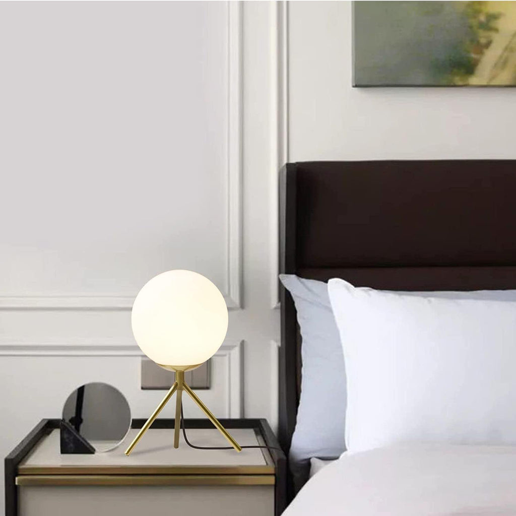 Bokt Mid Century Modern Table Lamp - Gold Glass Globe Desk Reading Lamp - Contemporary Minimalist Brushed Brass Bedside Desk Nightstand Ind…