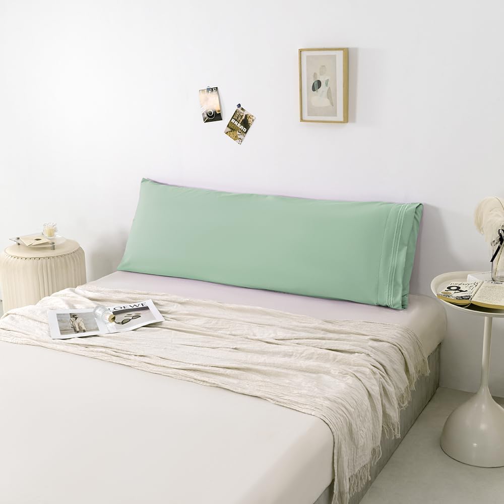 NookZuzu Body Pillowcase,1 Pack Queen Body Pillow Case,20"x54" Microfiber Long Pillowcase for Bed, Light Sage Green Body Pillow Case Cover, U…