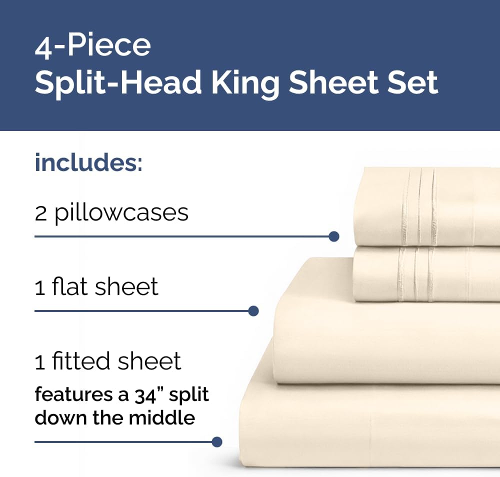 Flex Top Split Head King 4 Piece Sheet Set - Soft, Breathable & Cooling Bed Sheets Set - Hotel Luxury Bedding for Women & Men with Deep…