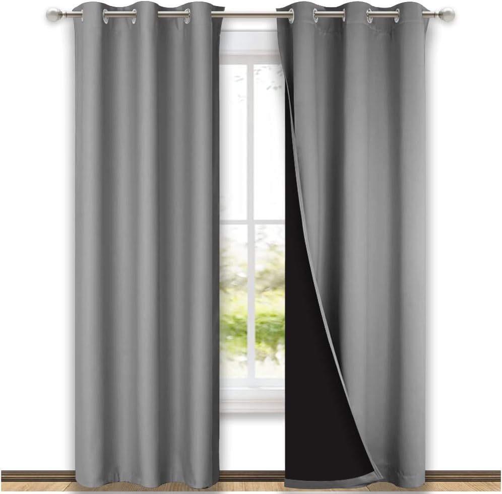 Nicetown Silver Grey Full Shade Curtain Panels, Pair of Thermal Insulated & Energy Efficiency Blackout Curtains for Living Room Windows, Li…