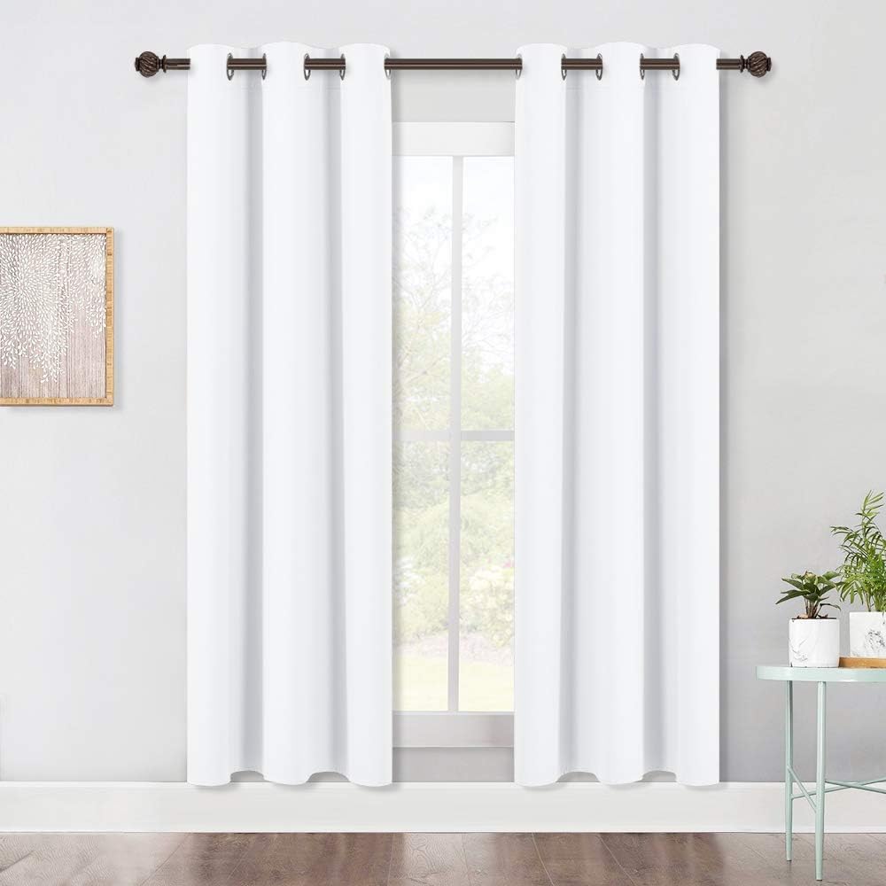 NICETOWN 50% Blackout White Curtain Set - Modern Design Solid Grommet Draperies/Drapes for Living Room, Window Dressing for Patio Door (2…