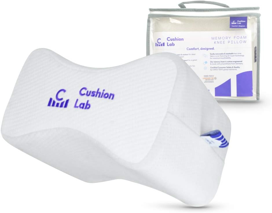 Cushionlab Cushion Lab Extra Dense Orthopedic Knee Pillow for Back, Leg Pain, Hip, Pregnancy, Sciatica & Joint Pain - Memory Foam Wedge Pi…