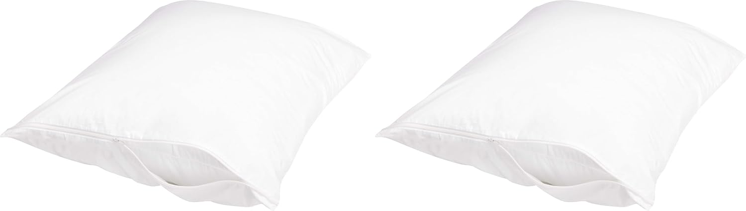 Amazon Basics Standard Breathable 100% Cotton Hypoallergenic Pillow Protector with Zipper, Machine Washable, White, 27 x 21 Inches…