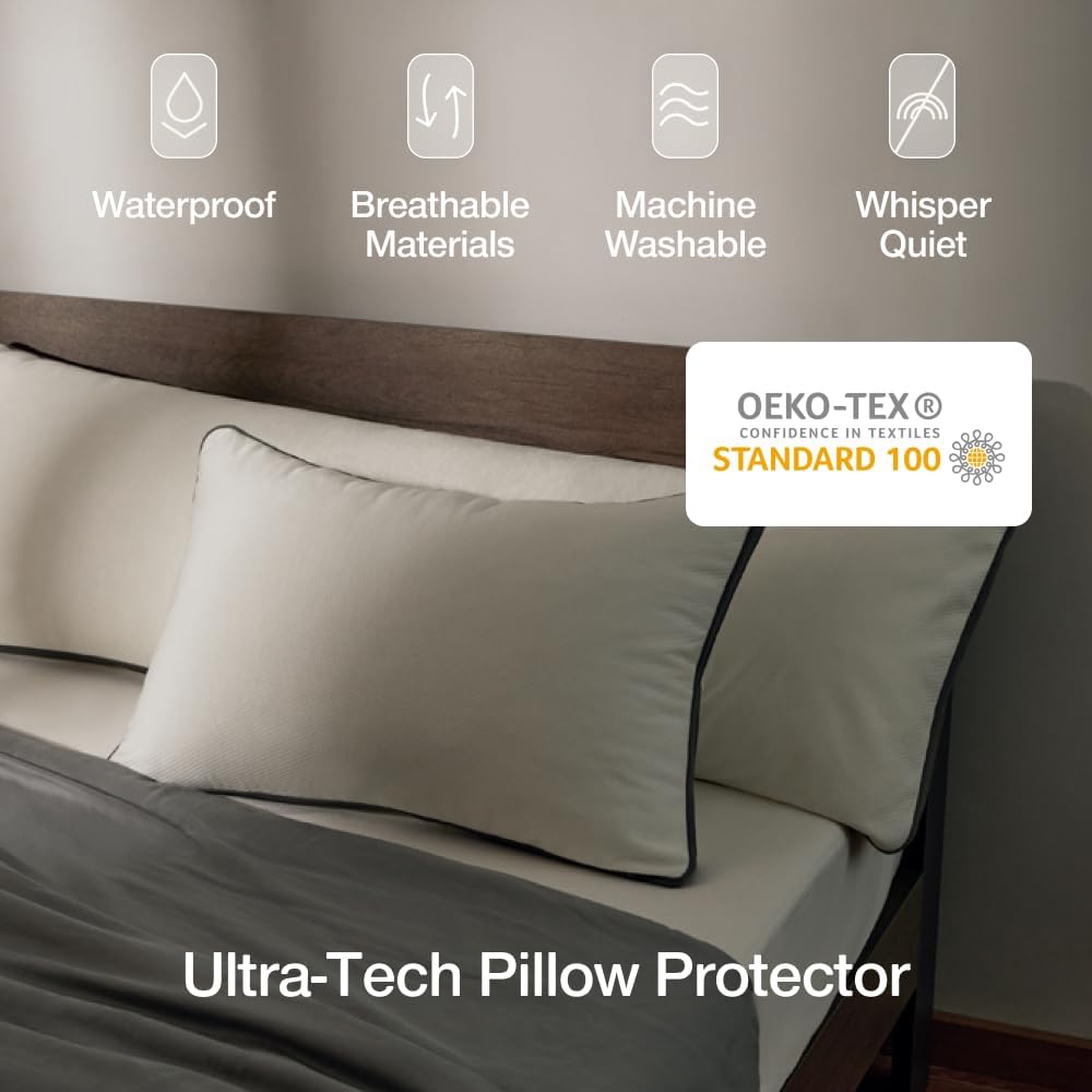 Coop Home Goods Ultra-Tech Waterproof Cut-Out Pillow Protector – Zippered Cover for Cut-Out Pillows, Queen Size, Oeko-Tex Certified…