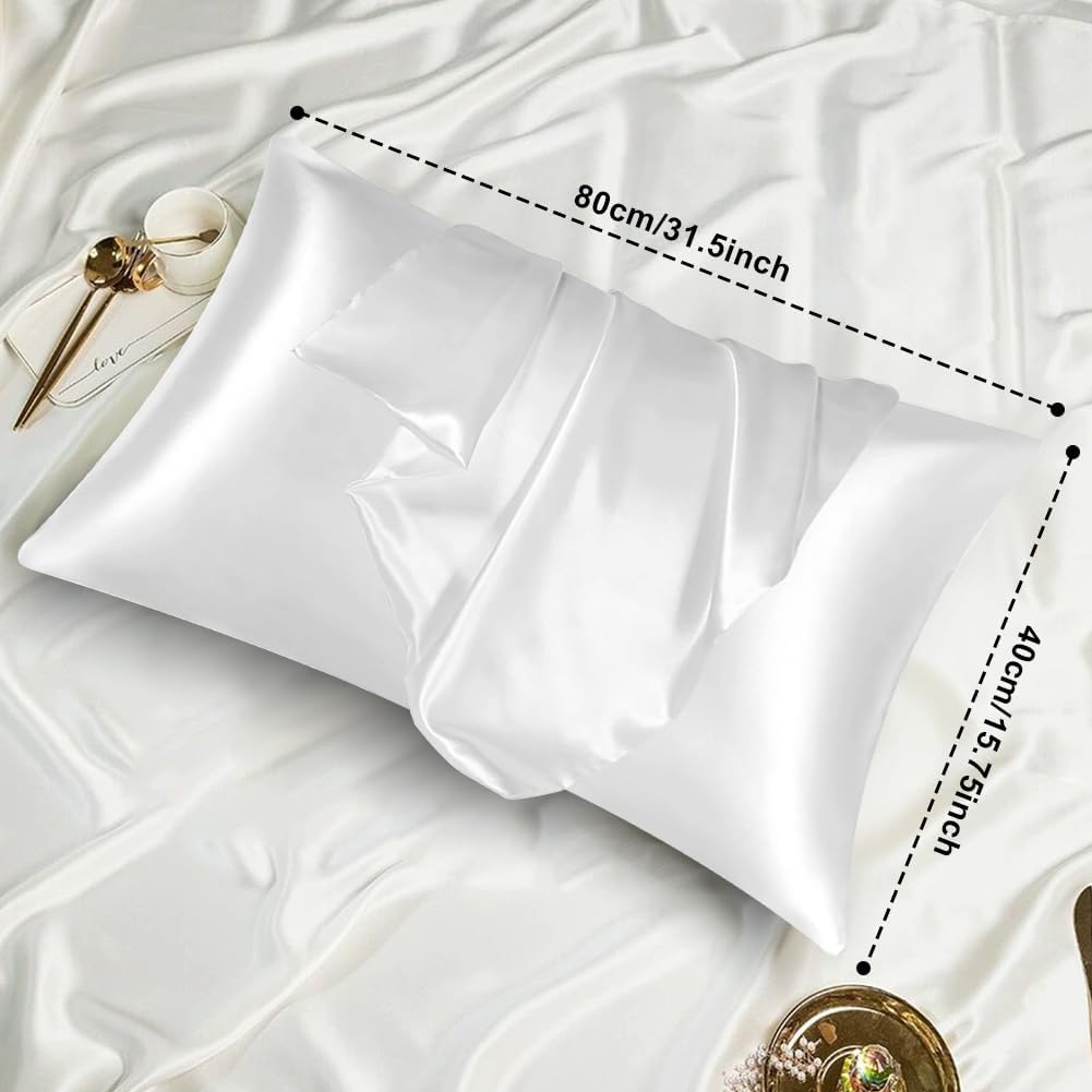 Auauy 2 Pack Satin Silk Pillowcase, 15.75x31.50inches Silk Pillowcases for Hair and Skin with 2PCS Satin Hair Scrunchies&Eye Mask, Soft Sli…