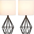 Black Bedside Table Lamps Set of 2, Small Nightstand Lamps for Bedroom, Modern Desk Lamps with TC Fabric Shade Geometric Metal Base for…