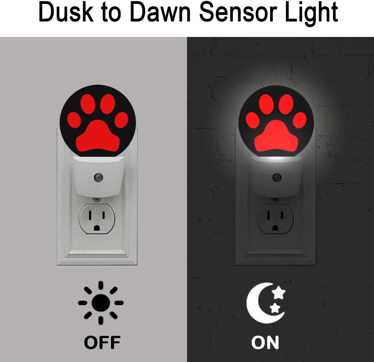 Red Black Dog Paw Night Light Auto Sensor Led Dusk to Dawn Lamp Home Decor for Men Women