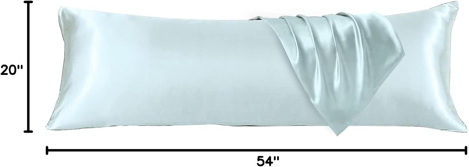 Huxmeyson Body Pillow with Satin Pillowcase, Body Pillow for Adults, Removable Cover, Ice Blue (20"x54") Blue