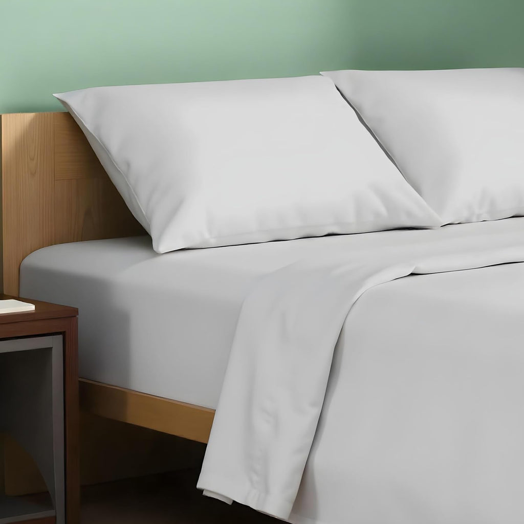 TEXAS LINEN CO. 100% Organic Cotton Sheets King Size - 4 PC Organic Cotton Percale Sheets King Set (Light Grey), Soft, Cooling &…