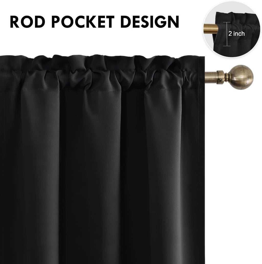 Dwcn Blackout Curtains Thermal Insulated Energy Saving Bedroom and Kitchen Curtains Window Treatments, W 38 x L 45 Inch, Set of 2 Black Rod…