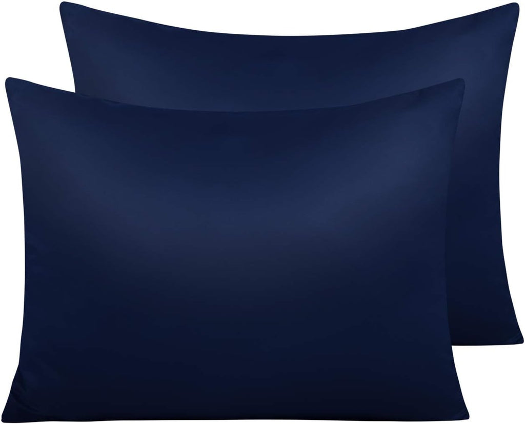Ntbay Zippered Satin Pillow Cases for Hair and Skin, Luxury Standard Hidden Zipper Pillowcases Set of 2, 20x26 Inches, Navy Blue 26 Inches…