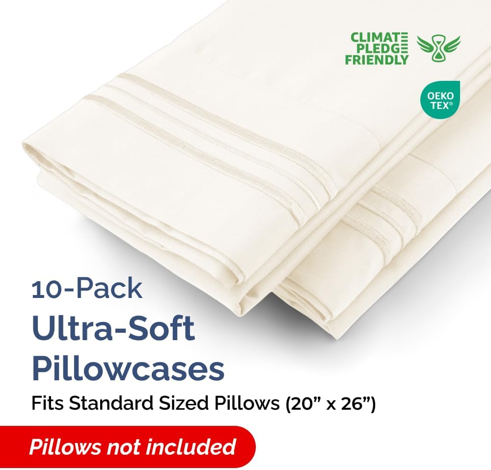 Standard Pillow Cases Set of 10 - Ultra Soft Hotel Quality Pillowcase Covers - Comfy, Cozy & Wrinkle Free - Shrink, Stain & Fade…