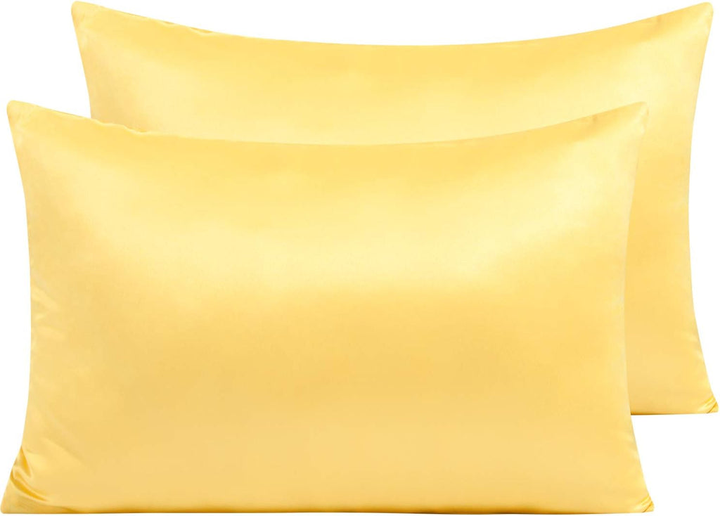 Ntbay Zippered Satin Pillow Cases for Hair and Skin, Luxury Queen Hidden Zipper Pillowcases Set of 2, 20x30 Inches, Yellow 30 Inches