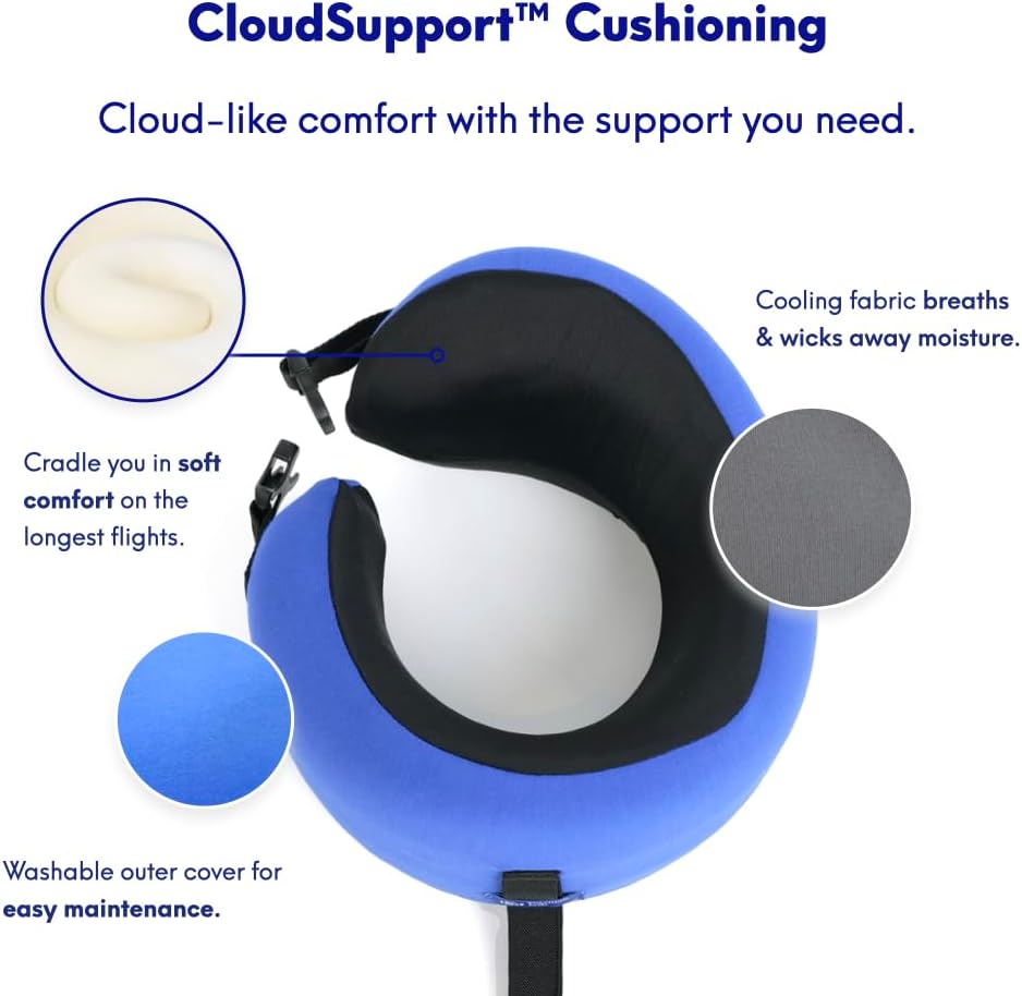 C CUSHION LAB Travel Pillow, Award-Winning Patented Ergonomic Design for Chin & Neck Support Memory Foam Neck Pillow, Compact Airplane…