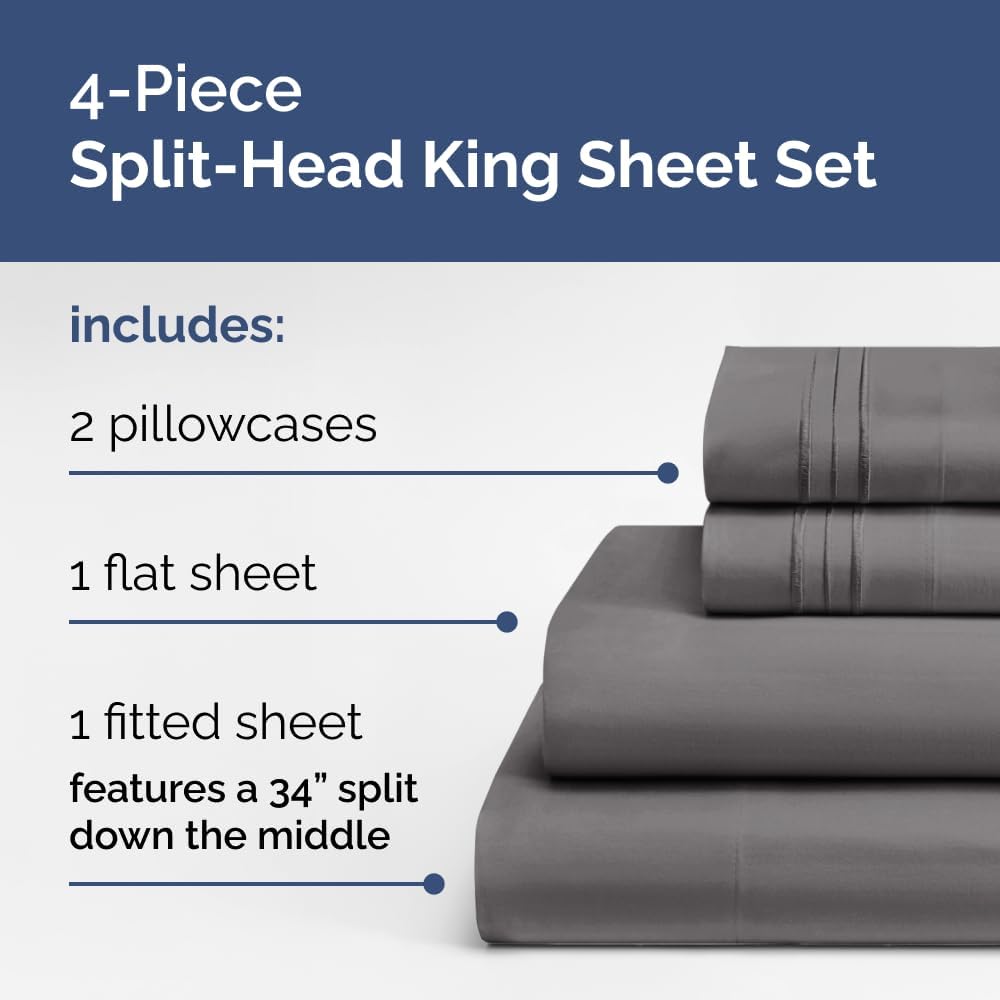 Flex Top Split Head King 4 Piece Sheet Set - Soft, Breathable & Cooling Bed Sheets Set - Hotel Luxury Bedding for Women & Men with Deep…