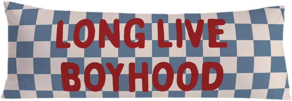 Long Live Boyhood 20x54 Body Pillow Cover for Boys Room Nursery, Boy Nursery Decor, Kids Playroom Decor, Retro Blue and White Checkered…