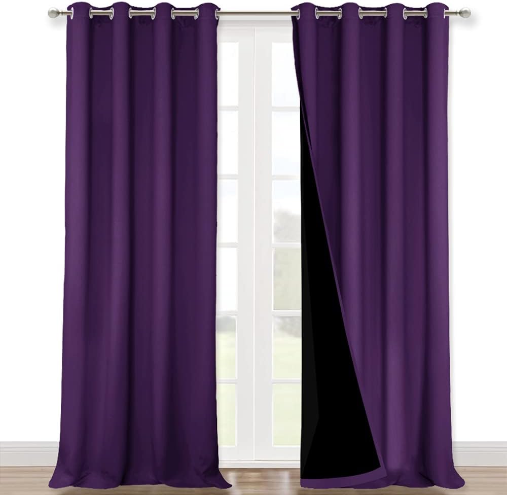 Nicetown 100% Blackout Curtains with Black Liner Backing, Thermal Insulated Curtains for Living Room, Noise Reducing Drapes, Royal Purple,…
