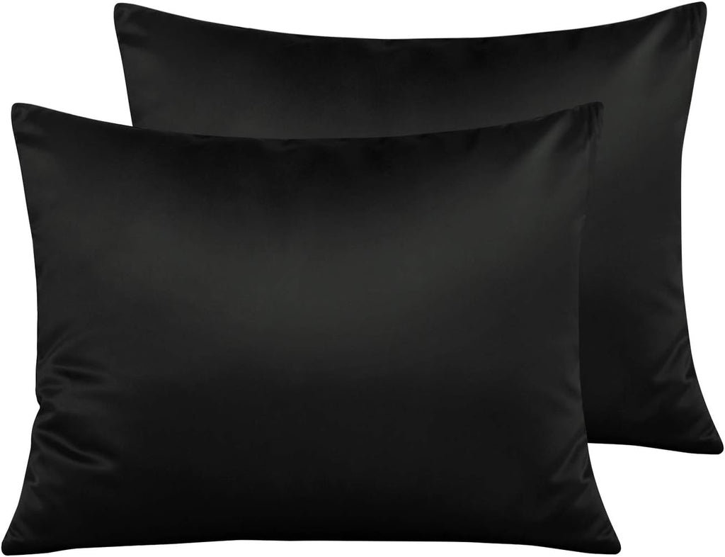 Ntbay Zippered Satin Pillow Cases for Hair and Skin, Luxury Standard Hidden Zipper Pillowcases Set of 2, 20x26 Inches, Black 26 Inches Black