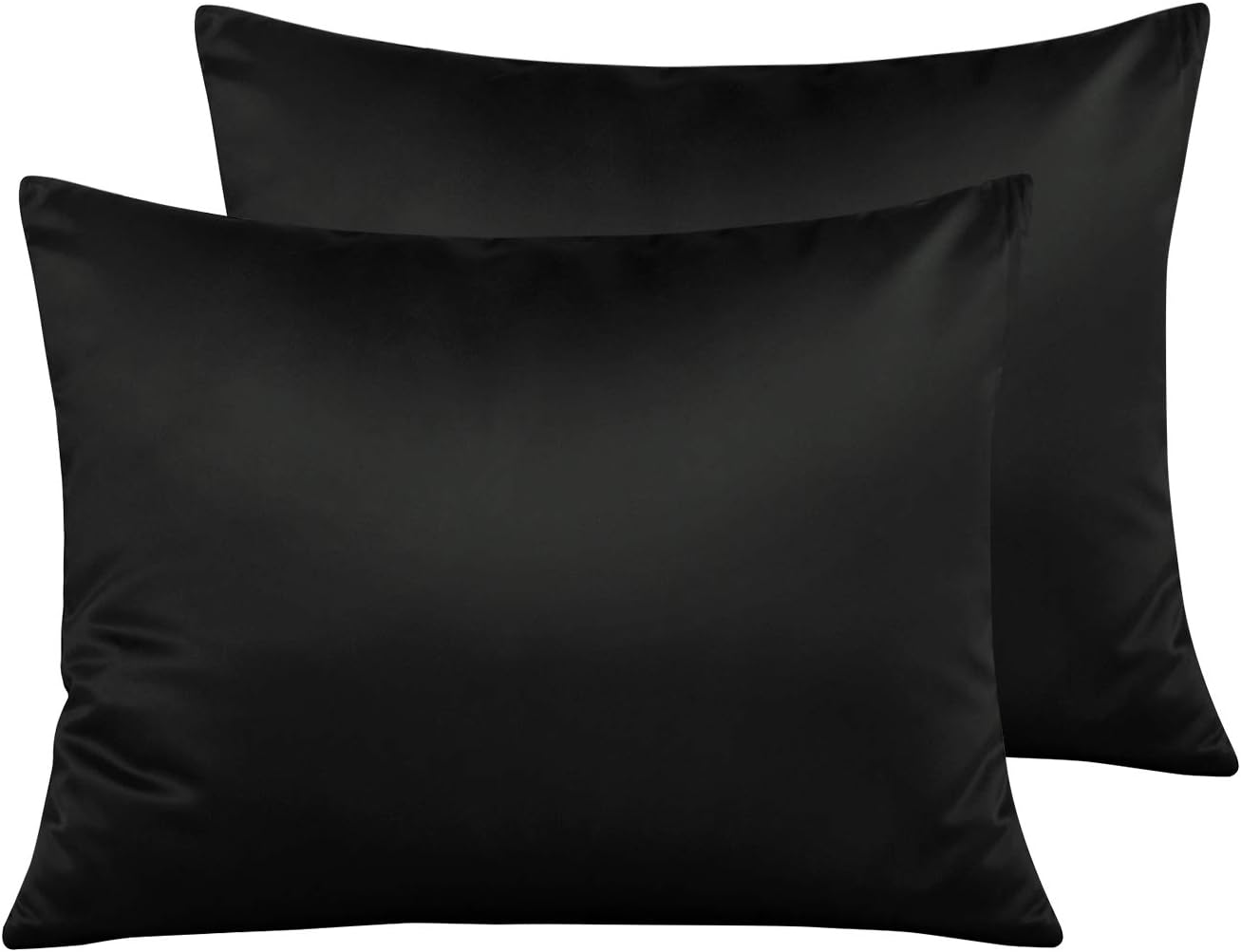 Ntbay Zippered Satin Pillow Cases for Hair and Skin, Luxury Standard Hidden Zipper Pillowcases Set of 2, 20x26 Inches, Black 26 Inches Black