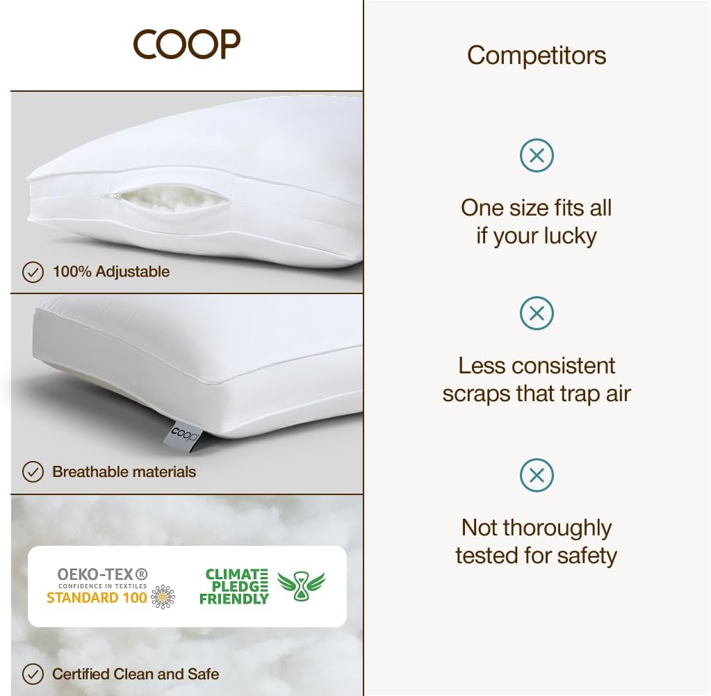 CoopSleepGoods Coop Home Goods Essence Down Alternative Pillow Set of 2, King Size, Pillows for Sleeping, Adjustable Alternative to Down Pi…