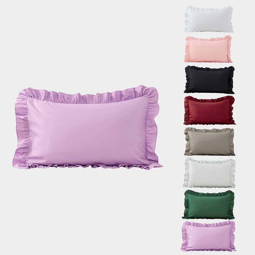 Sewdudely Queen Pillow Cases Set of 2, 20x30 Envelope Pillow Cases Purple Ruffle Pillowcases, Soft Breathable and Non Shrinking Micr…