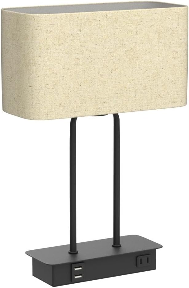 3-Way Dimmable Touch Control Table Lamp with 2 USB Ports and AC Power Outlet Modern Bedside Nightstand Lamp Fabric Shade and Metal Base…