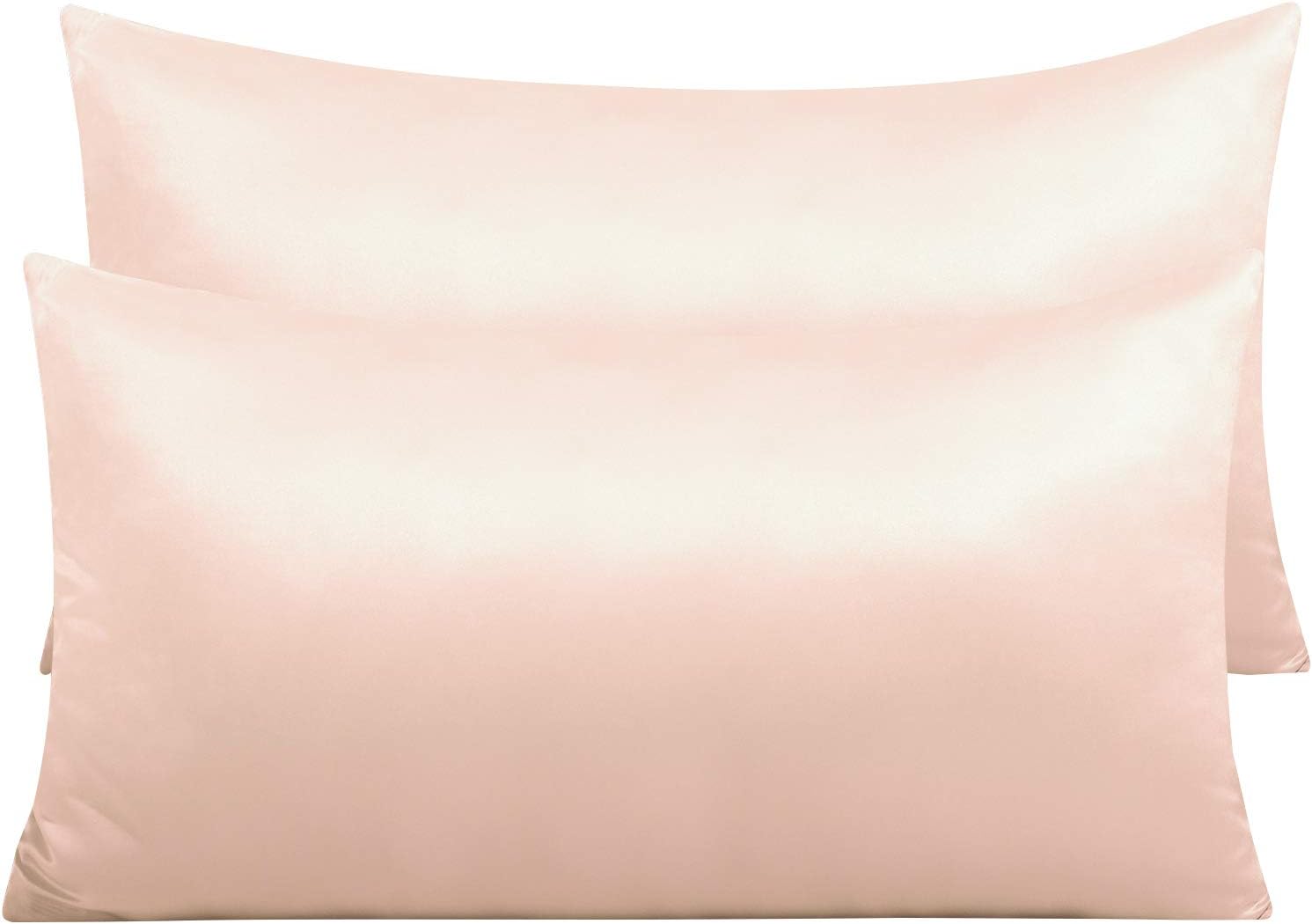Ntbay Zippered Satin Pillow Cases for Hair and Skin, Luxury King Hidden Zipper Pillowcases Set of 2, 20x36 Inches, Pink 36 Inches Pink