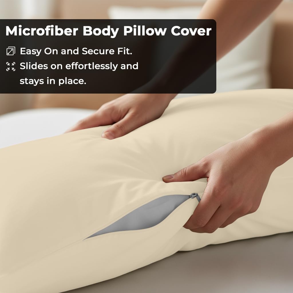 Royalelinens ROYALE LINENS Body Pillow Cover - Double Brushed 1800 Microfiber - 20"x54" with Hidden Zipper Closure - Wrinkle & Fade Resista…