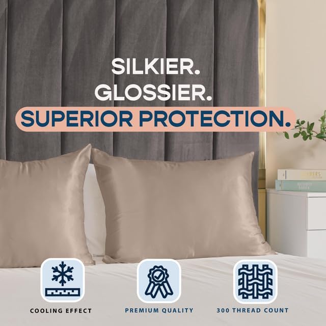 Blissford Satin Pillowcase with Zipper, for Hair and fabric comfort, Feels Soft and Cool Like a Silk Pillowcase, Satin Pillow Cases 2…