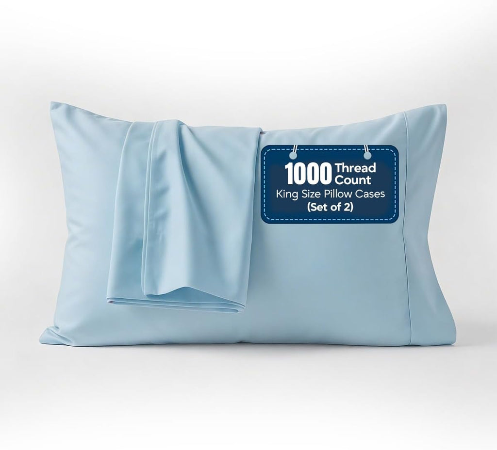 1000 TC Pillowcases Set of 2 100% Egyptian Cotton Pillow Cases with Long Staple Cotton & Sateen Weave, Silky Soft Hotel Like Bed Pillow…