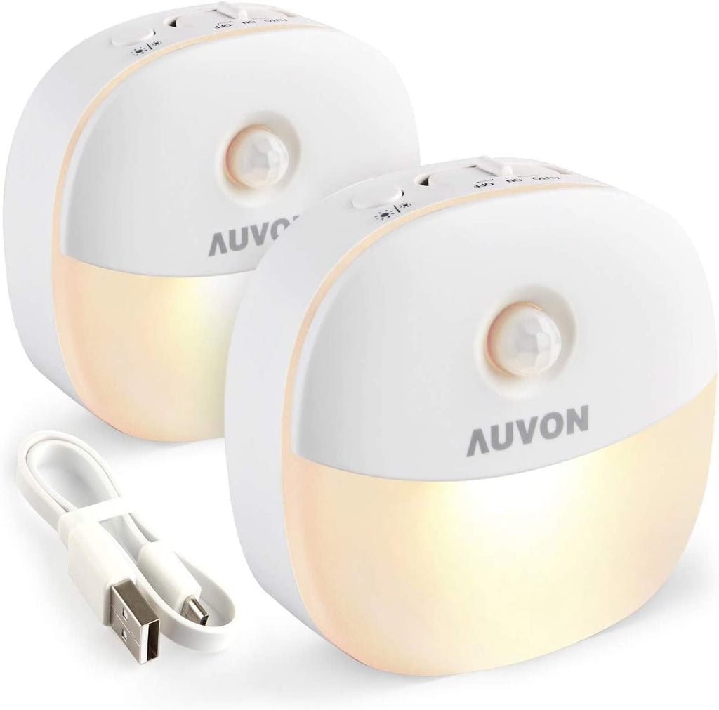 AUVON Rechargeable Battery Night Light, Mini with Motion Sensor, Warm White LED Stick-On Closet Light with Dusk to Dawn Sensor…