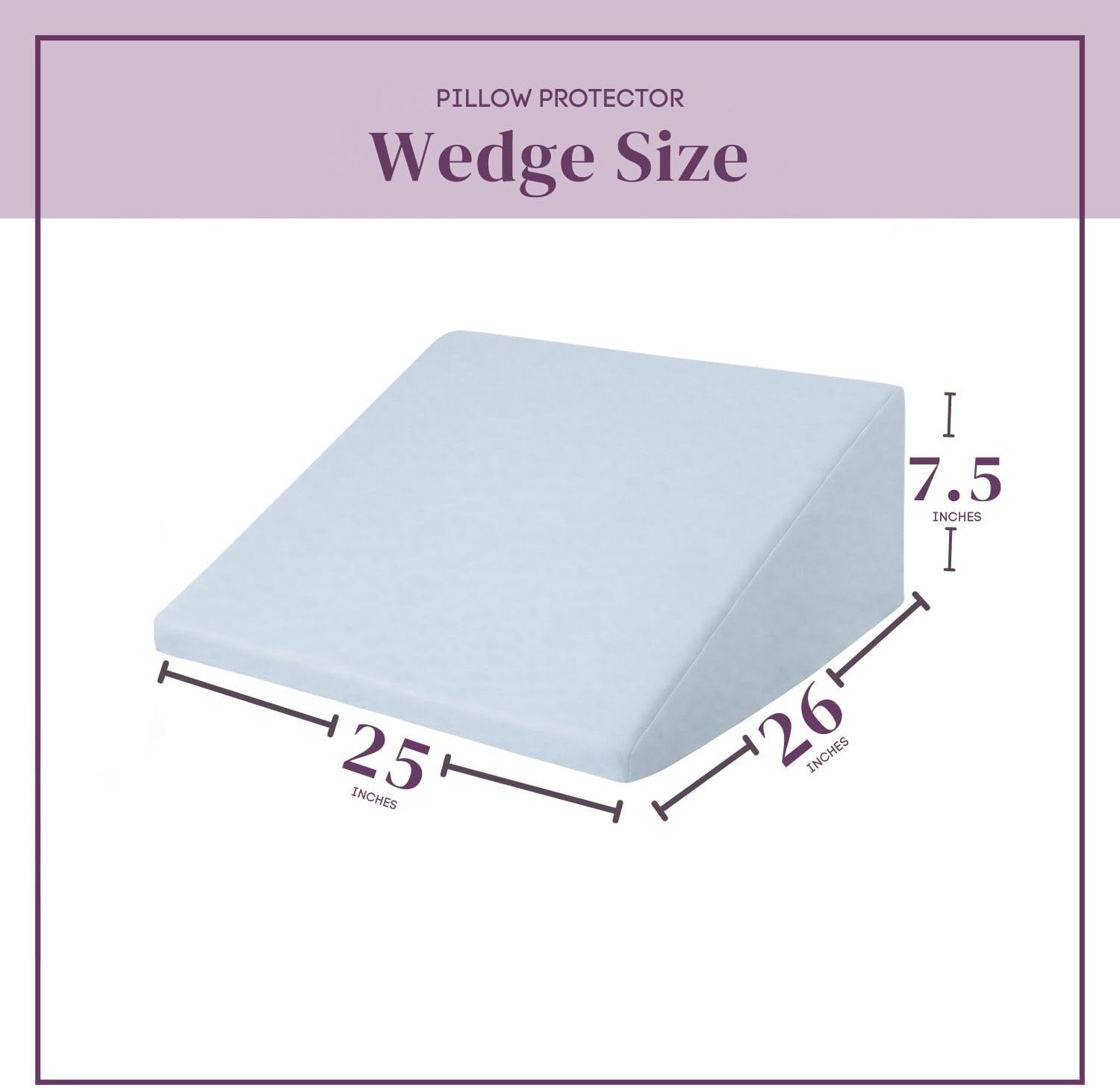CirclesHome Wedge Pillow Cover 100% Cotton, Zippered Wedge Pillow Case Protector, Soft, Hypoallergenic & Breathable -Light Blue, (25Wx26Lx7…