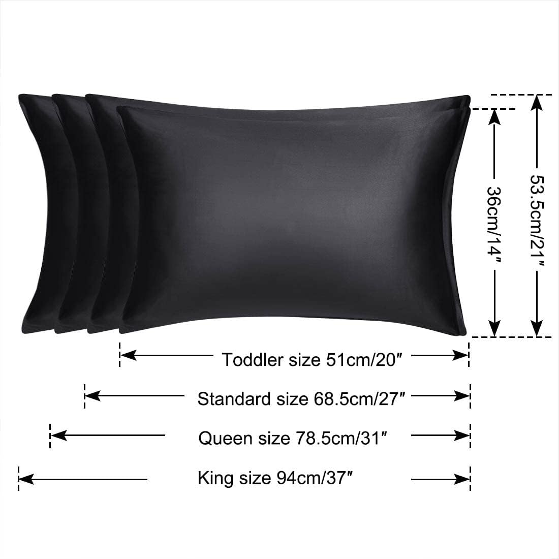 uxcell Standard Satin Pillowcase with Zipper, Super Soft and Luxury, Silky Pillow Cases Covers Set of 2, 21"x27", Black