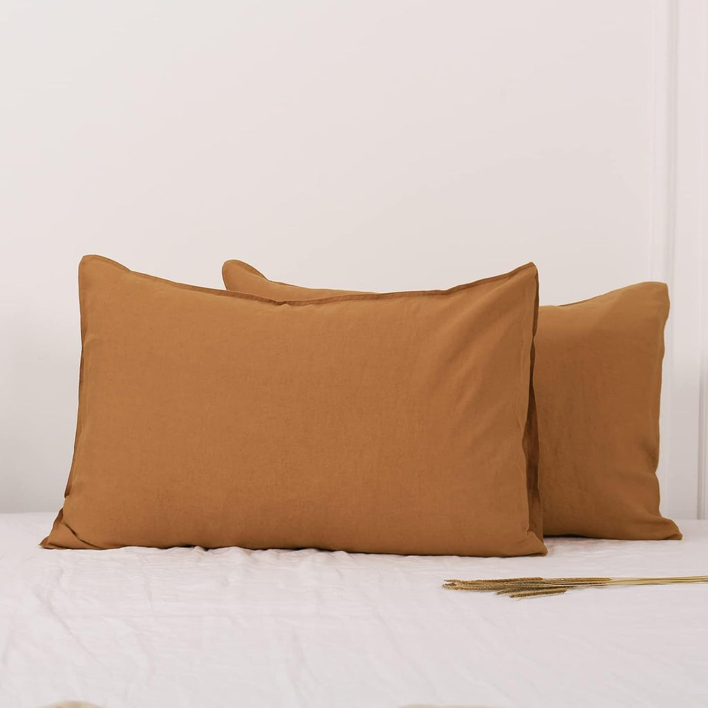 Simple&Opulence 100% Linen Pillowcases Basic Style Solid Color Set of 2, King Size Stone Washed Flax Pillow Cover Envelope Closure…