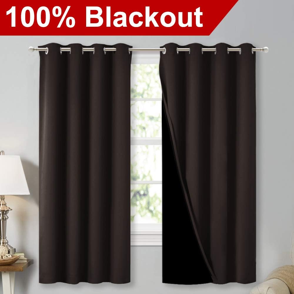 Nicetown Complete 100% Blackout Curtains, Thermal Insulated & Energy Efficiency Window Draperies with Black Liner, Noise Reducing Short Cur…