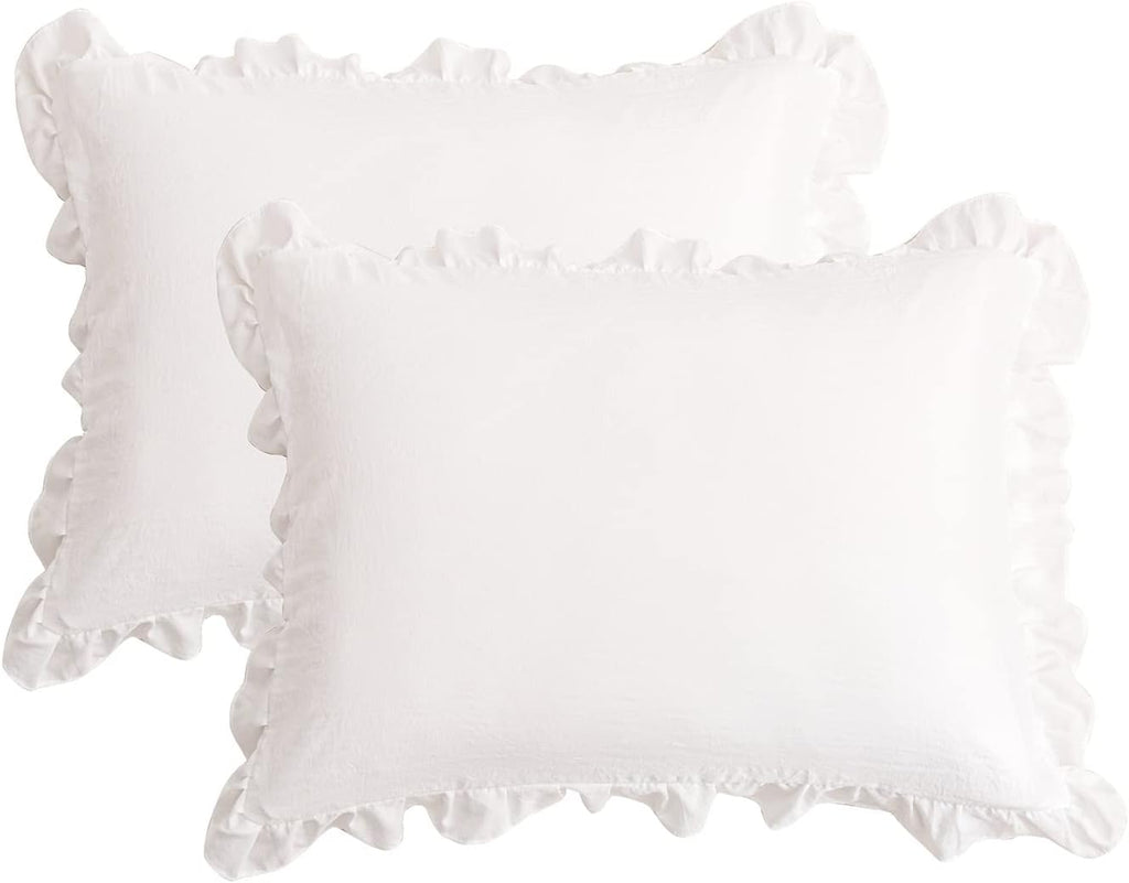Merryword White Pillowcases, Cute Pillowcases, Offwhite Standard Pillowshams Set of 2, Solid Ruffled Fringe Pillowcases, White Shabby Chic…
