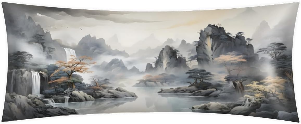 Aglebo Scenery Mountain Body Pillow Covers Super Soft Satin Decorative Pillowcase with Hidden Zipper Cooling Breathable Case Rectangle Cove…