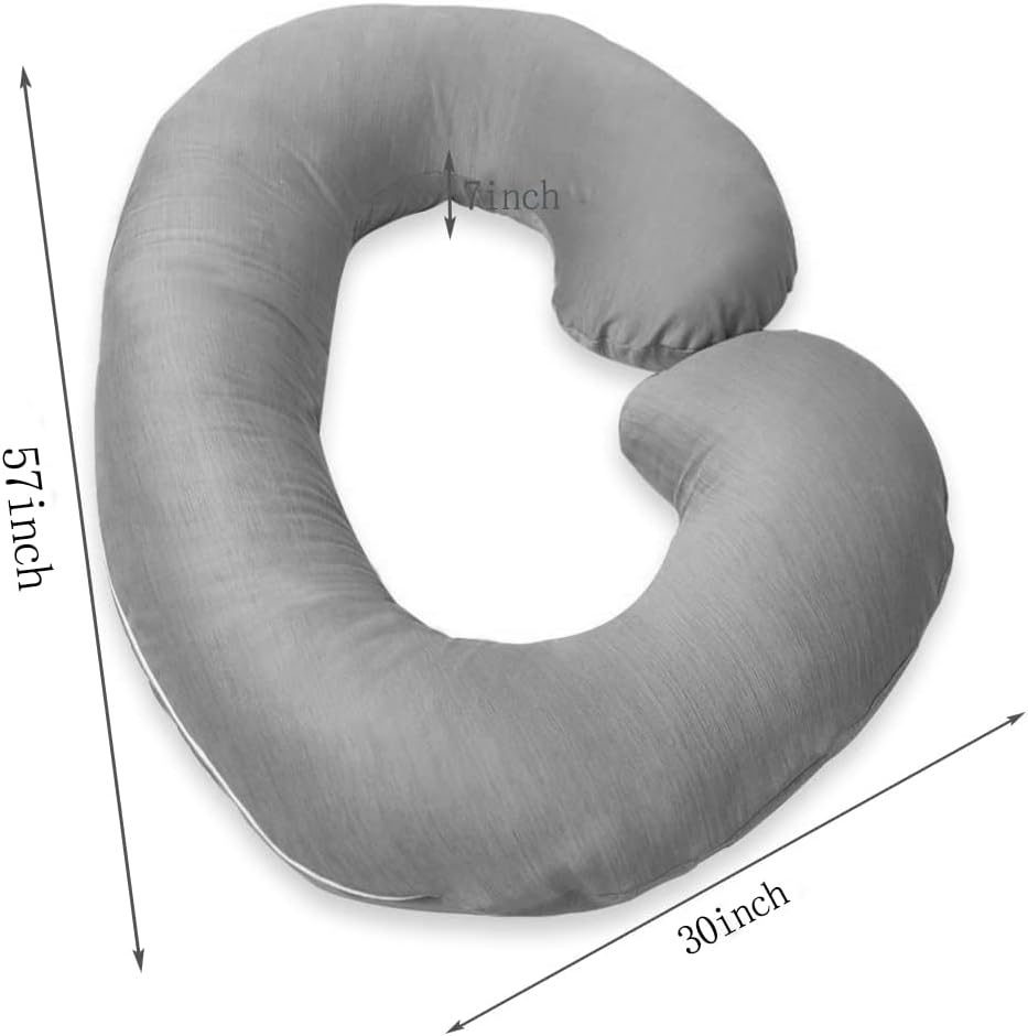 1 MIDDLE ONE Pregnancy Pillow, C Shaped Full Body Pillow for Maternity Support, Pregnant Women Sleeping Pillow with Cover (Cooling Grey)