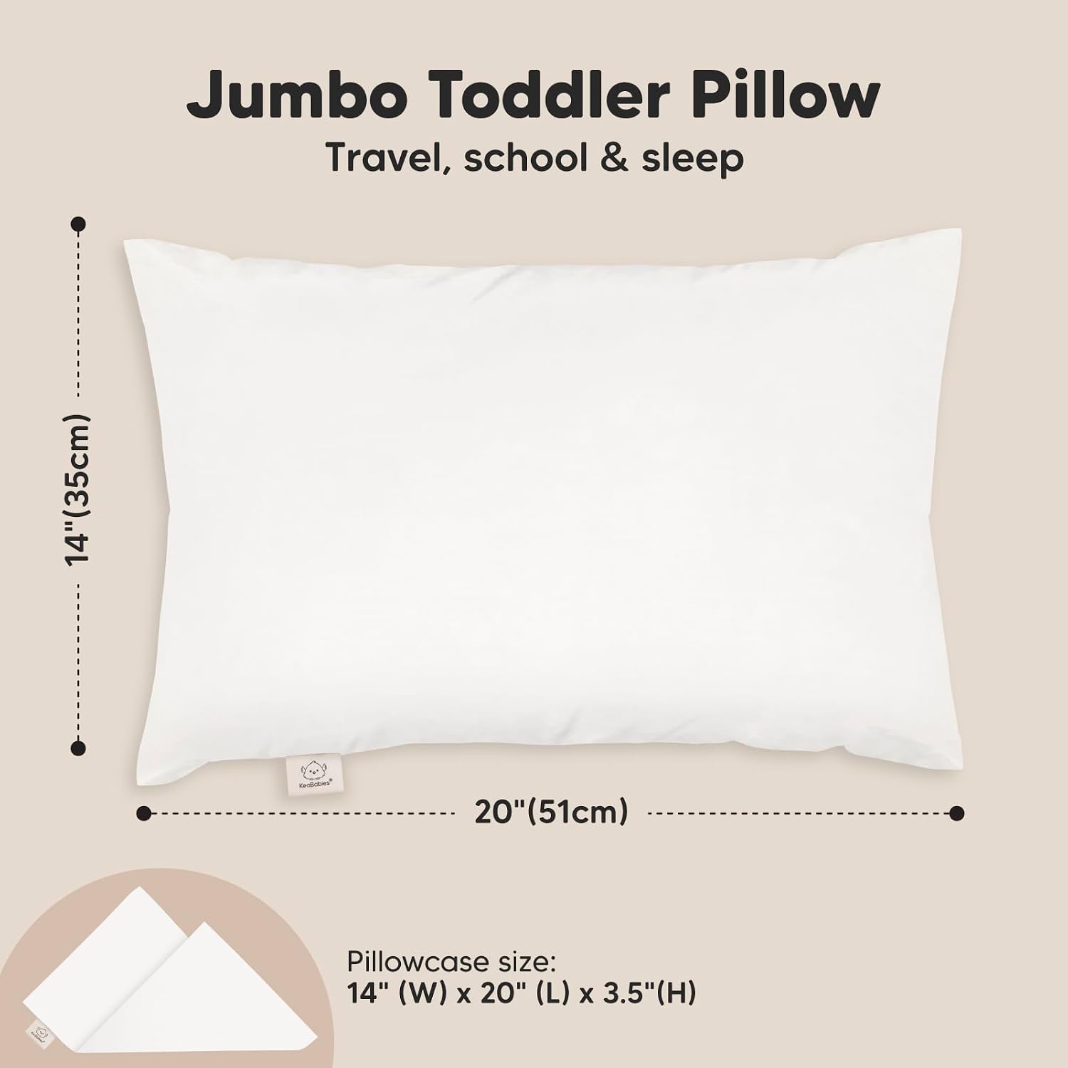 KeaBabies Toddler Pillow with Pillowcase, Jumbo 14X20 - Soft Organic Cotton Toddler Pillows for Sleeping - Machine Washable - Perfect for…