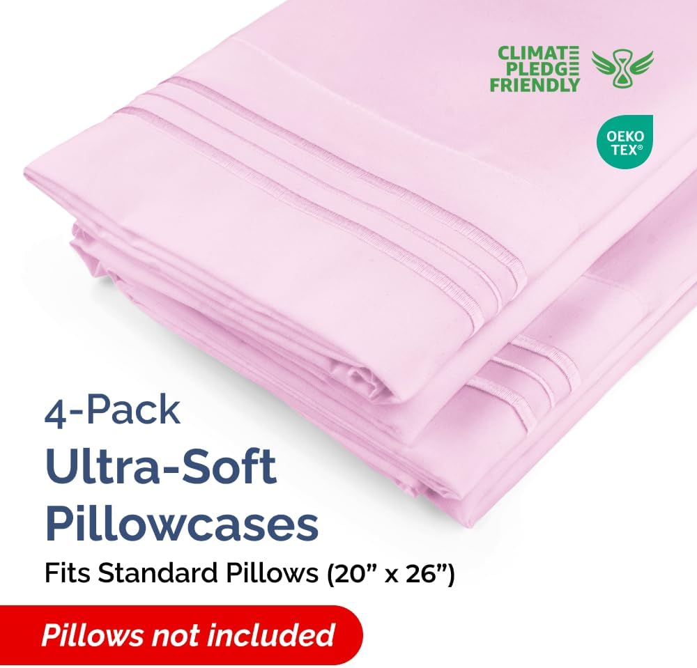 Standard Pillow Cases Set of 4 - Ultra Soft Hotel Quality Pillowcase Covers - Comfy Bedding for Women, Men, Kids & Teens - Machine…