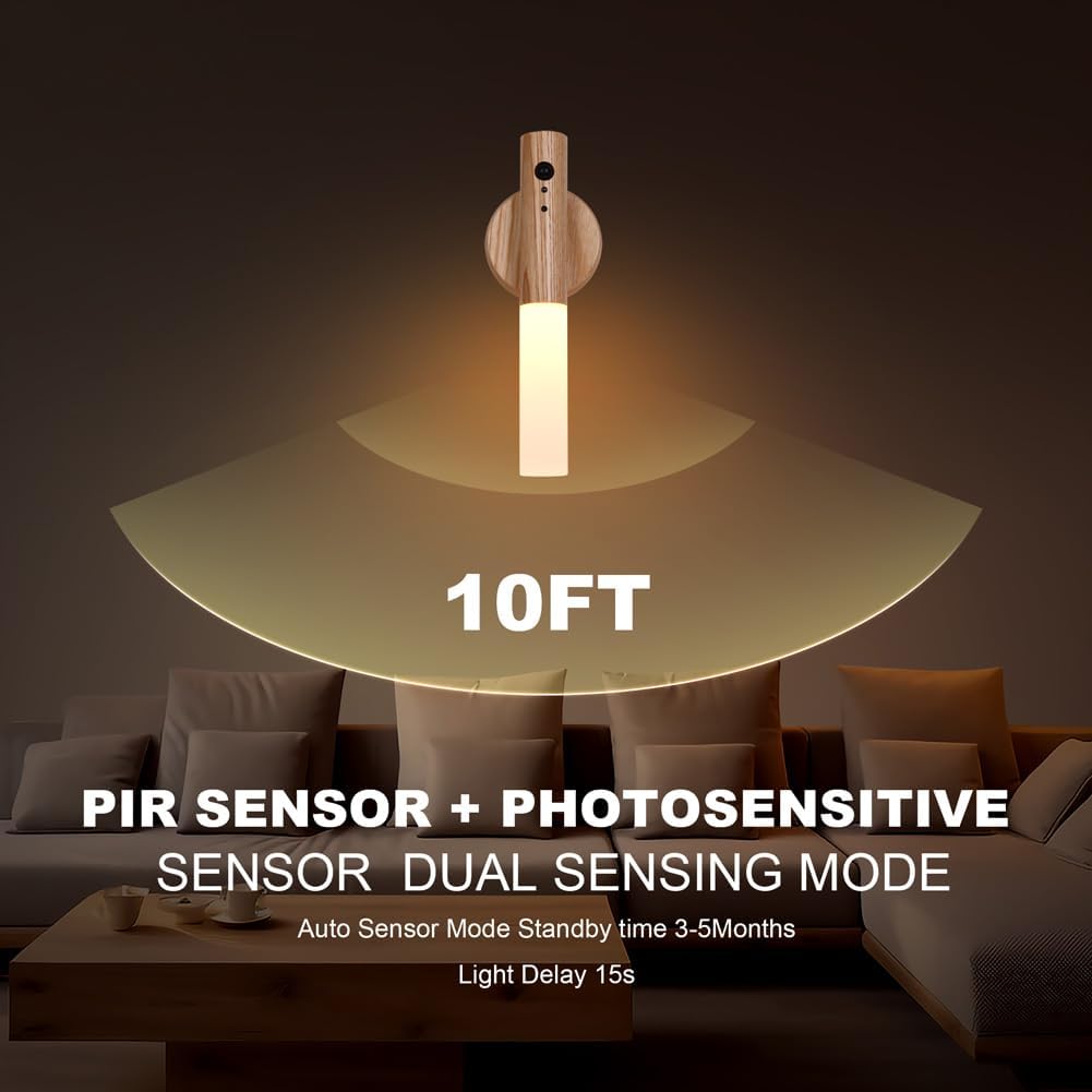 LANDGOO RGB Motion Sensor Night Light, Color Changing Atmosphere Lamp, Battery Powered Rechargeable LED Wood Wall Sconce for Home Party…