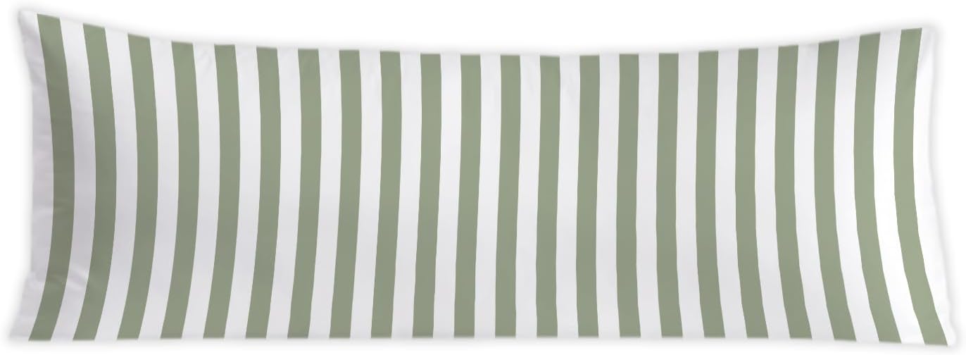 Sage Green Striped 20x54 Body Pillow Cover, Preppy Room Dorm Decor, Sage Green and White Line Decorative Long Body Pillow Cases for Bed…