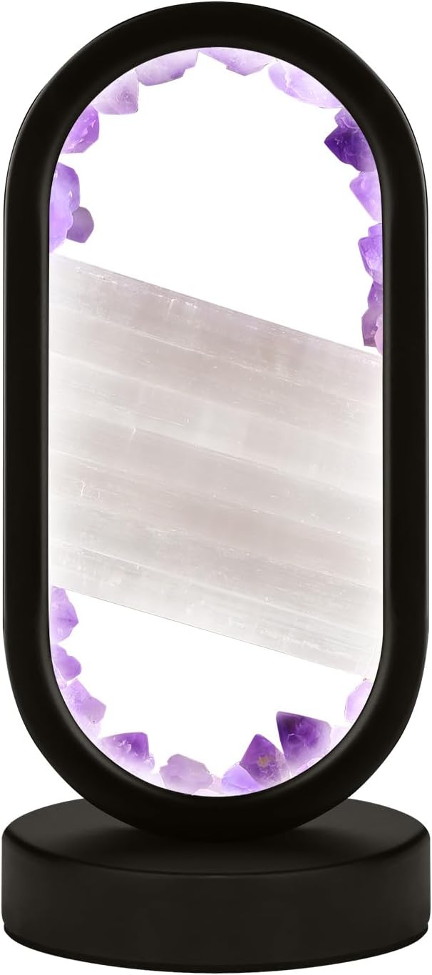 Natural Amethyst and Selenite Crystal Healing Night Table Lamp –3-Color Dimmable Mood Lighting for Meditation Relaxation and Restful…