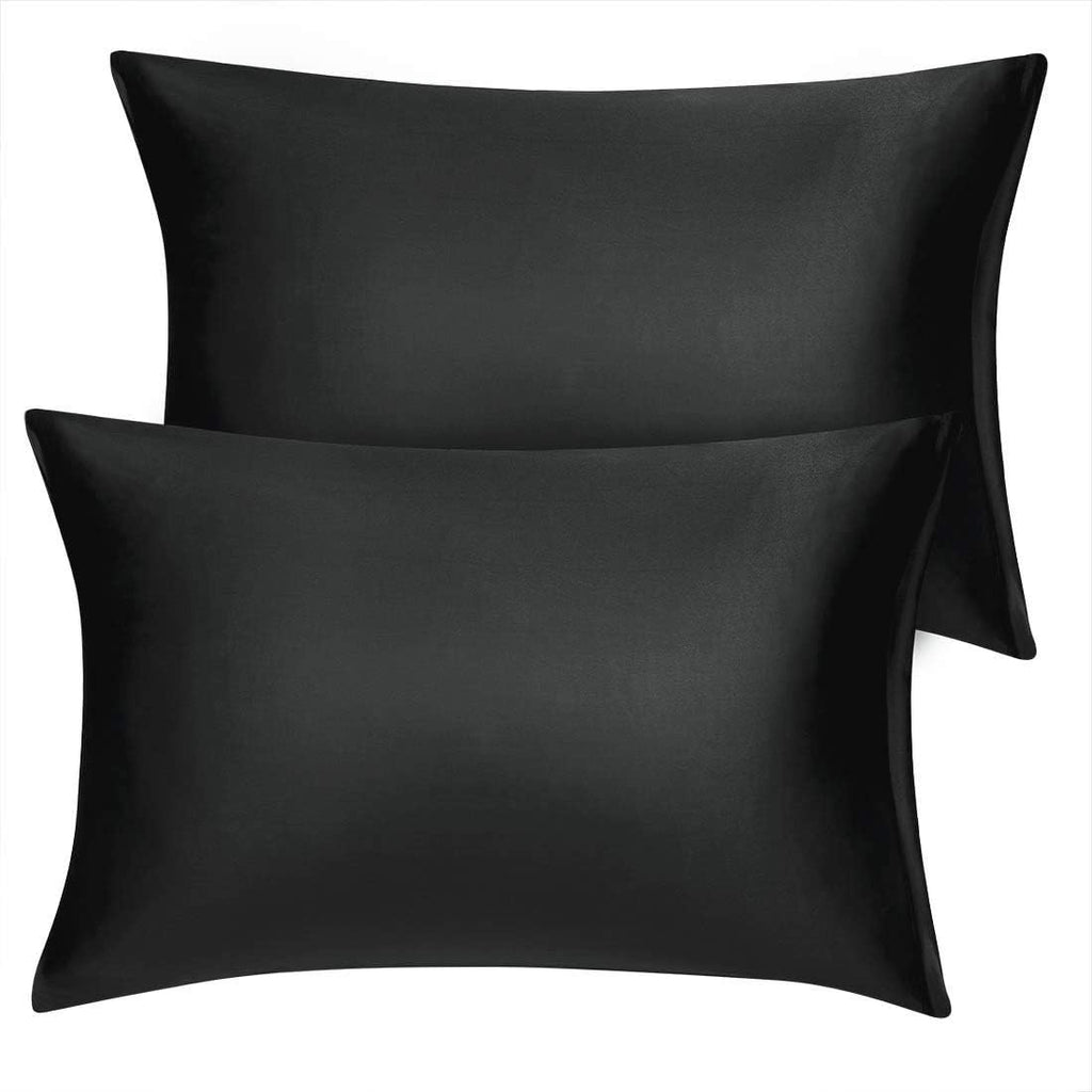 uxcell King Satin Pillowcase with Zipper, Super Soft and Luxury, Silky Pillow Cases Covers Set of 2, 21"x37", Black