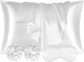 Auauy 2 Pack Satin Silk Pillowcase, 19.69x29.53inches Silk Pillowcases for Hair and Skin with 2PCS Satin Hair Scrunchies&Eye Mask, Soft Sli…