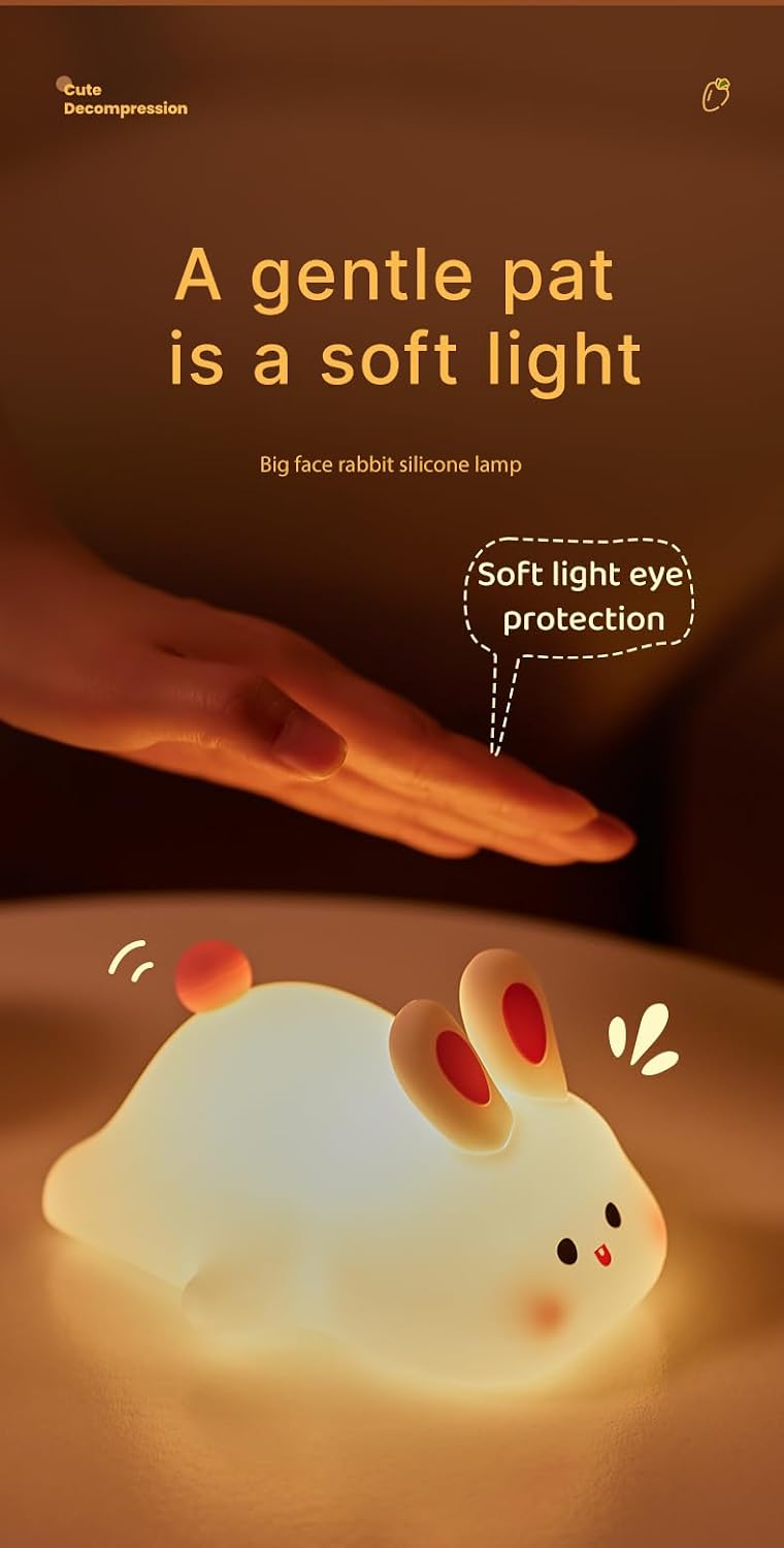 Atsuinightlight ATSUI Rabbit Night Light, LED Squishy Novelty Animal Night Lamp, Food Grade Silicone 3 Level Dimmable Nursery Nightlight fo…