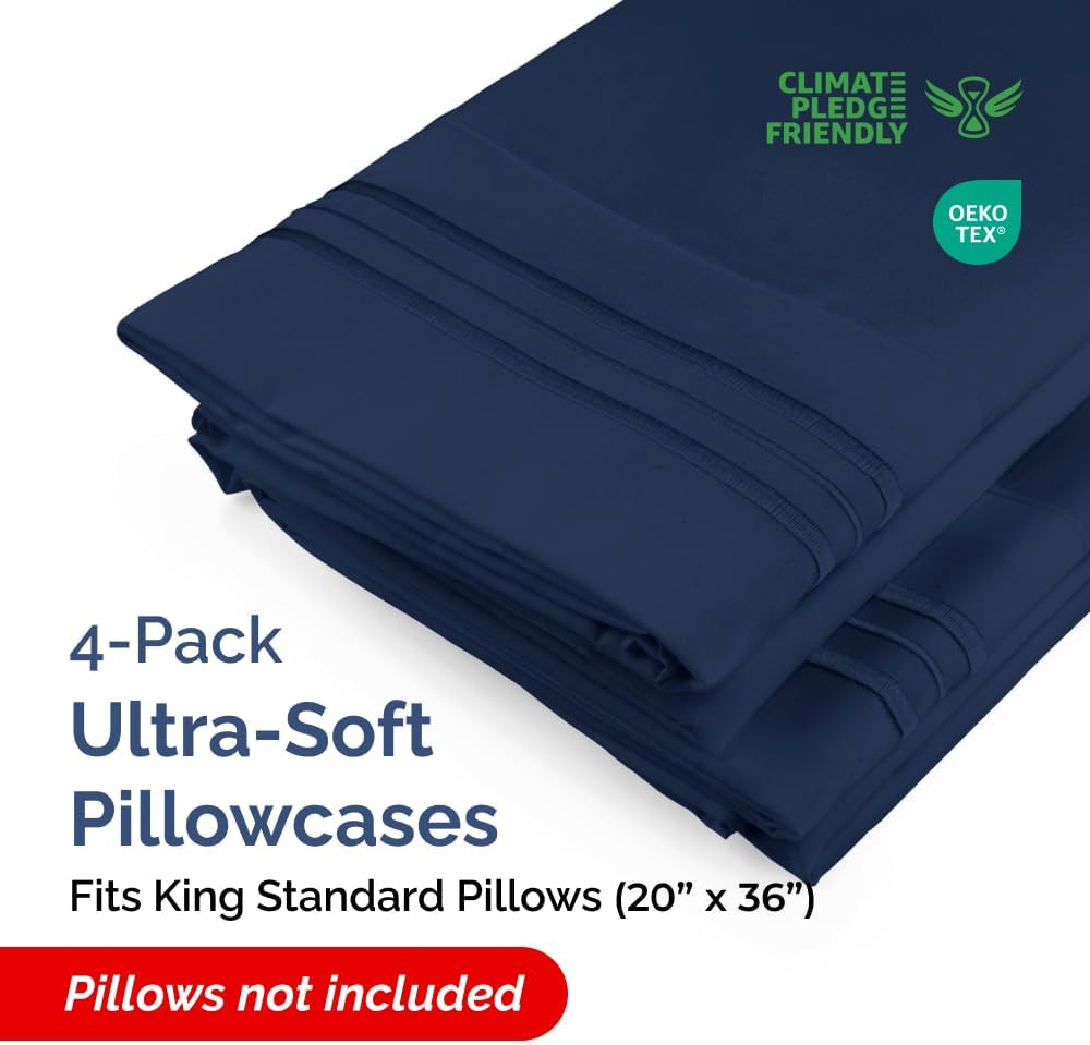 King Standard Pillow Cases Set of 4 - Soft Hotel Quality Pillowcase Covers - Comfy Bedding for Women, Men, Kids & Teens - Machine…