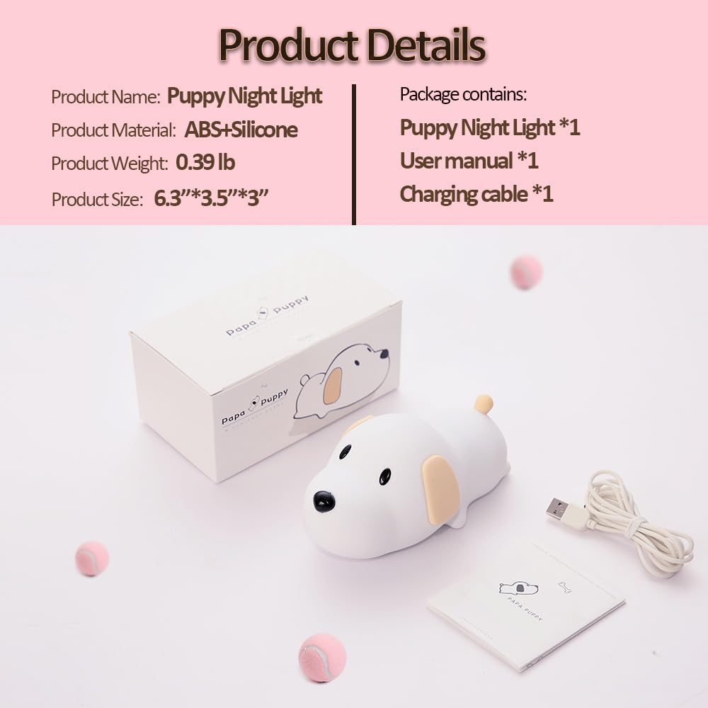 Led Cute Dog Night Light, Dimmable Nursery Puppy Kawaii Lamps, Super Squishy Silicone USB Rechargeable Touch Control Night Lamp for Kids…