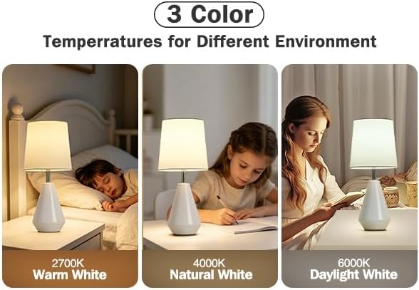 Small Bedside Table Lamp for Bedroom - Reading Desk Lamp with 3 Color Temperatures,15.5" Nightstand Ceramic Lamp with Fabric Shade for…